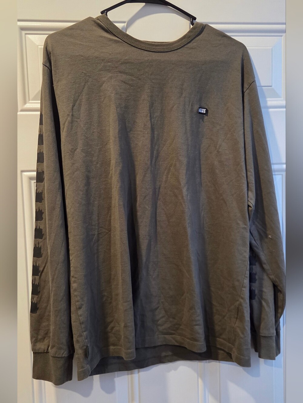 Vans Olive Green Long Sleeve Tee with Chest Logo Men's Size Small